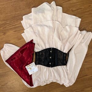 Elegant cream dress and Black Lace Corset (Pirate Halloween Costume)